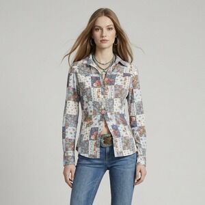 Vintage Y2K Dollhouse Patchwork Floral Western Pearl Snap Shirt Top S / M